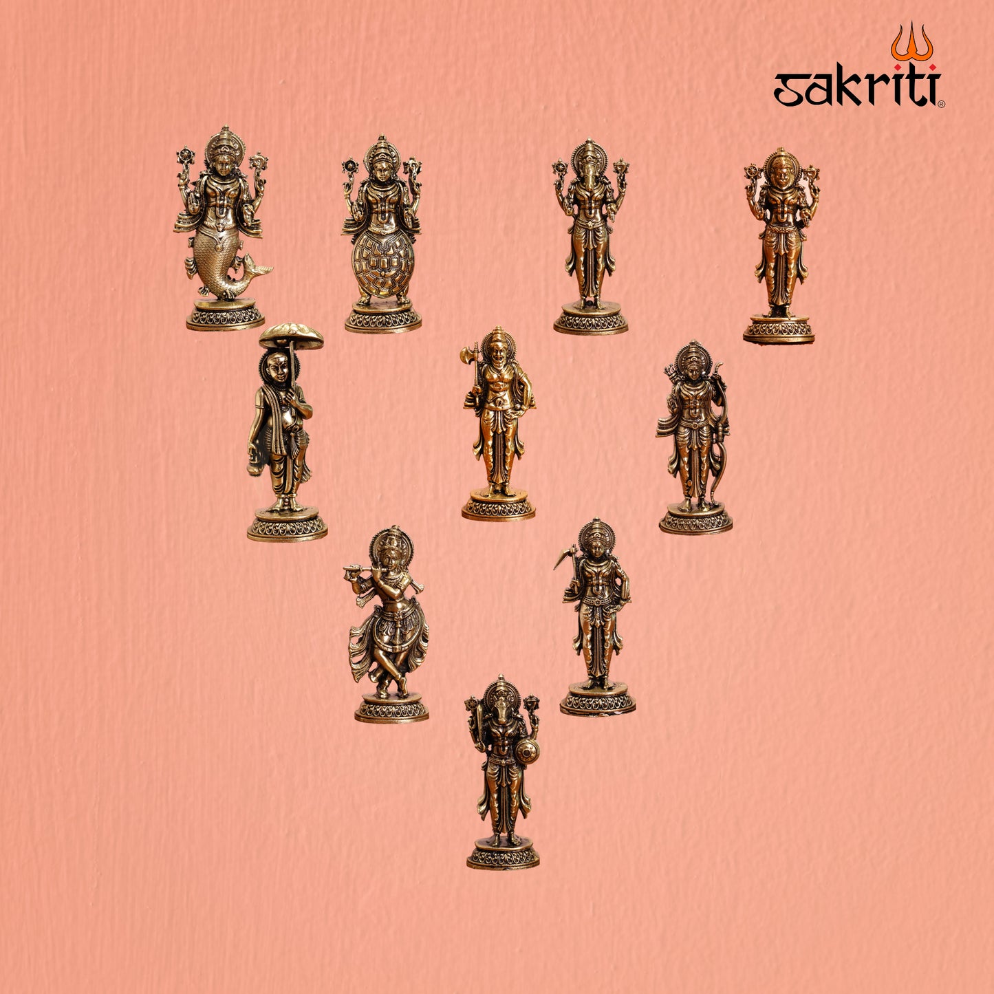 Brass Dasavatharam Set – 2.9 Inch (10 Pieces) Vishnu Avatars for Pooja Room and Home Decor