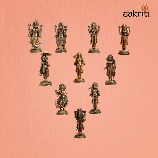 Brass Dasavatharam Set – 2.9 Inch (10 Pieces) Vishnu Avatars for Pooja Room and Home Decor