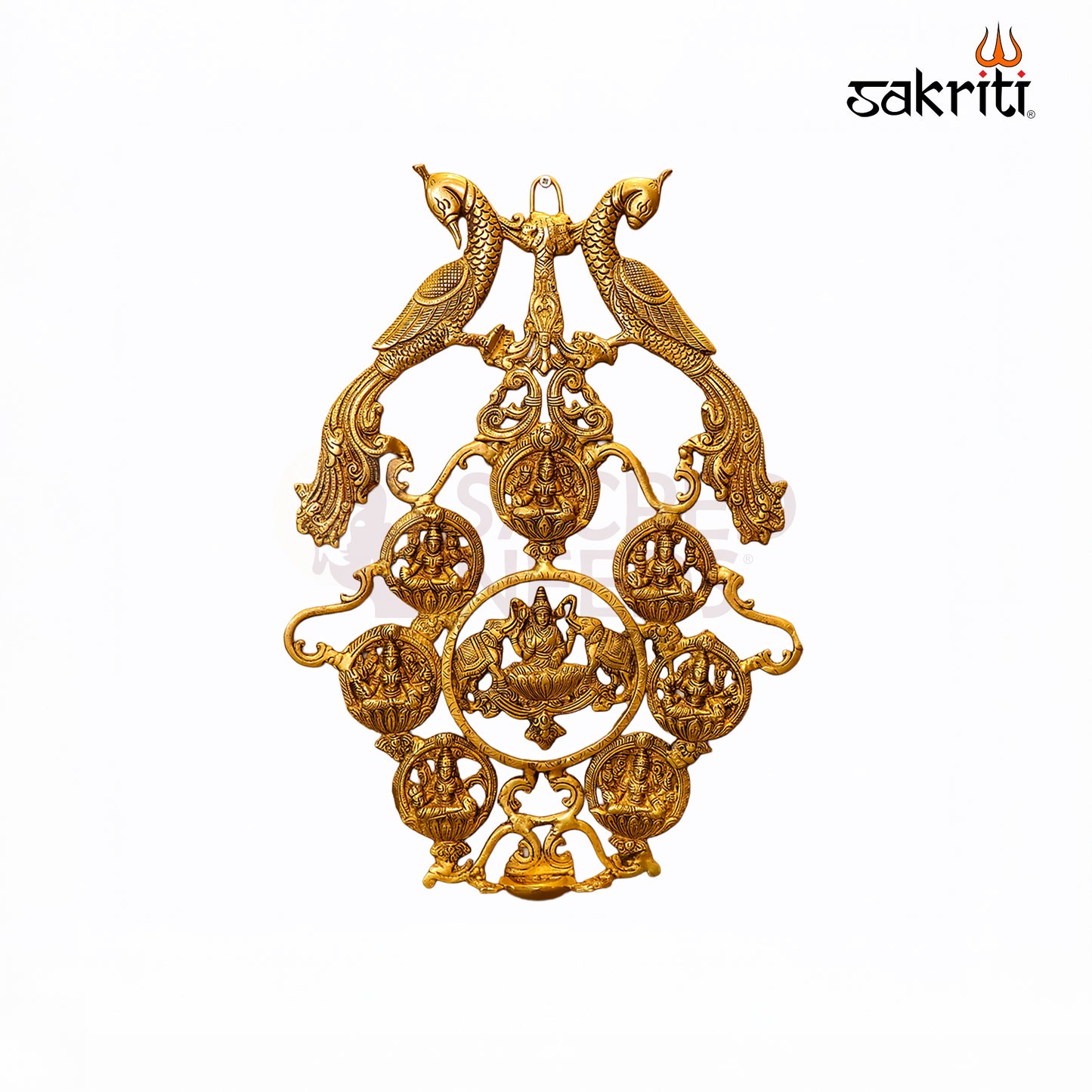 Brass Astalakshmi Wall Mounted Frame with Deepam – 18 Inch Traditional Lakshmi Frame for Temple & Home Decor