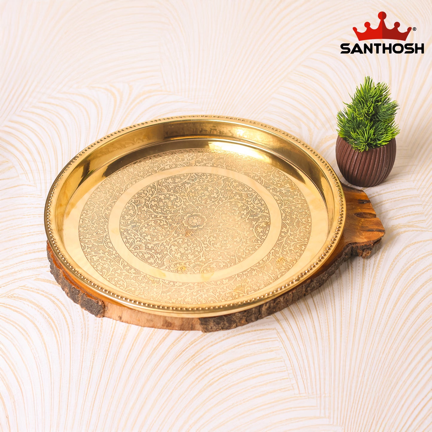 Brass Patti Khumcha Etching – 10 Inch Diameter | Handcrafted Etching Brass Khumcha for Temple & Home Use