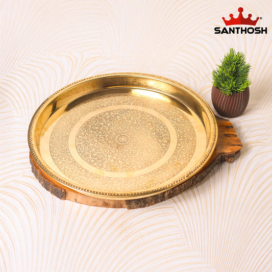 Brass Patti Khumcha Etching – 11.6 Inch Diameter | Artistic Brass Etching Khumcha for Pooja & Festive Decor