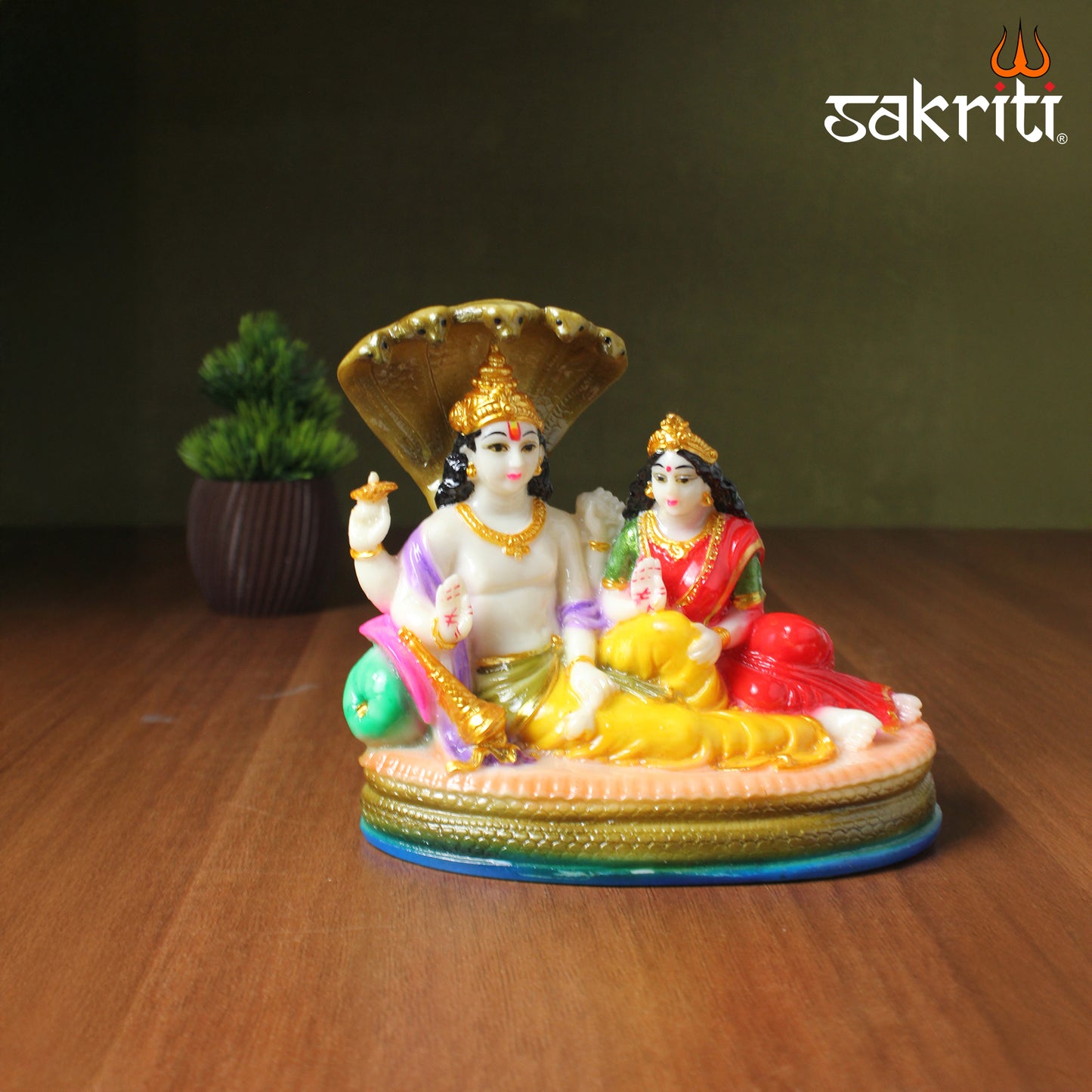 Marble Dust Vishnu Lakshmi Idol – 5.6 Inch Height | Pooja Room & Temple Decor
