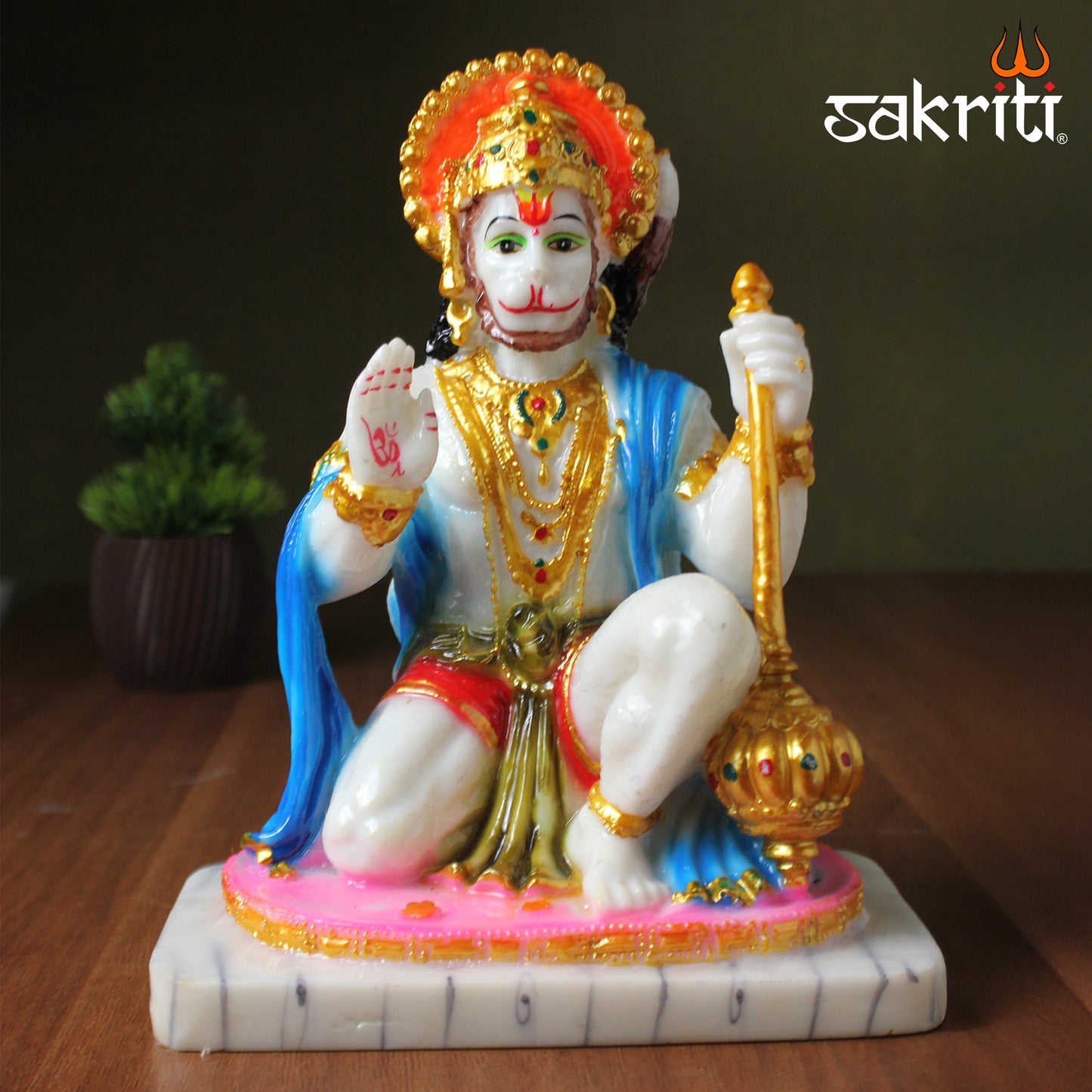 Marble Dust Hanuman – 8 Inch Height | Hanuman Idol Statue for Pooja Room, Temple & Home Decoration