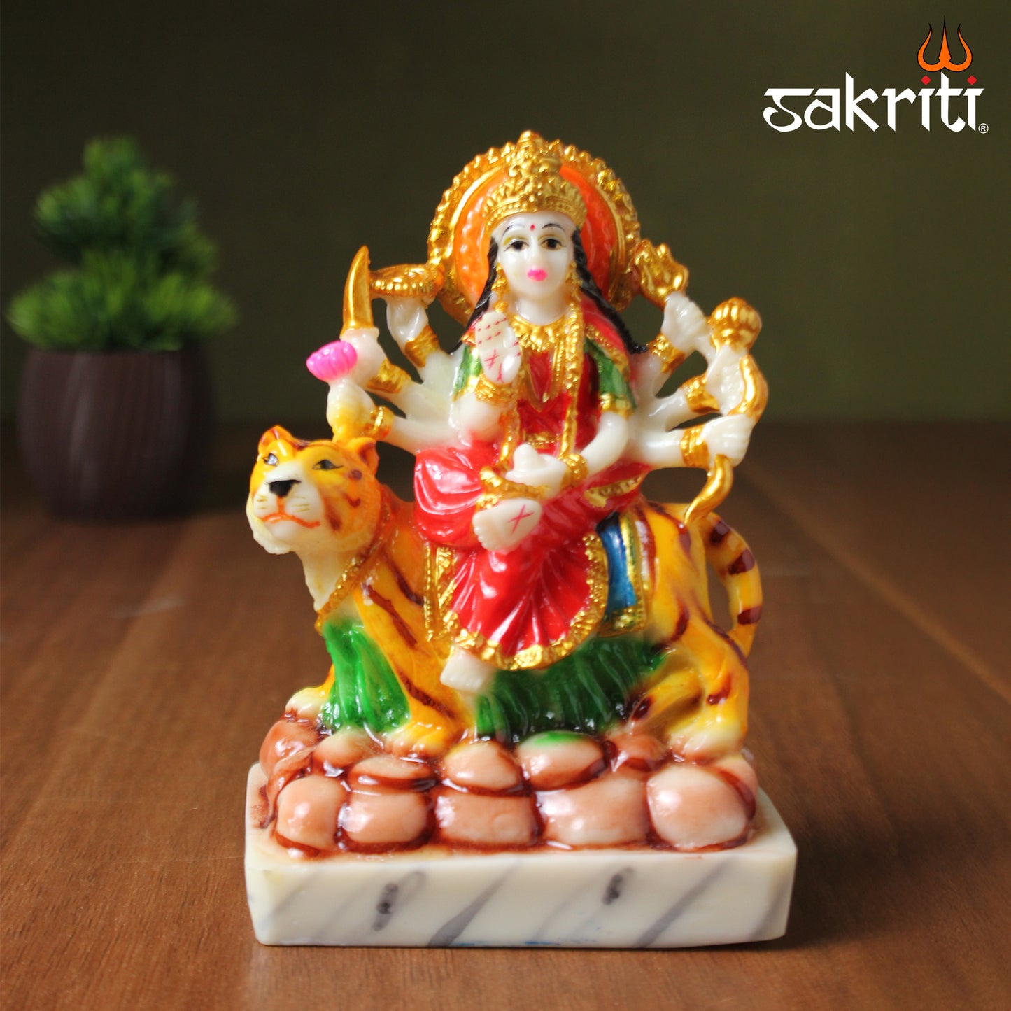 Marble Dust Durga – 5.2 Inch Height | Goddess Durga Idol Statue for Temple, Pooja Room & Home Decor
