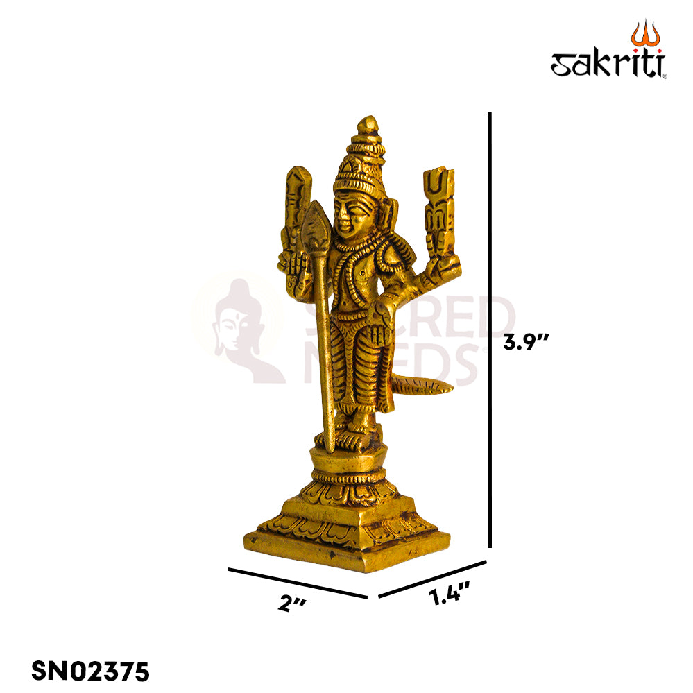 Brass Murugan Idol – 3.9 Inch | Lord Murugan Statue for Temple, Home & Gifts