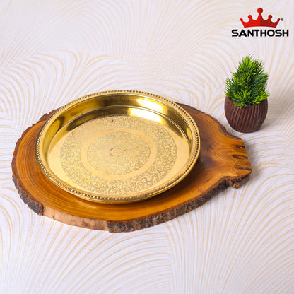 Brass Patti Khumcha Etching – 9 Inch Diameter | Traditional Etched Brass Bowl for Pooja & Decoration