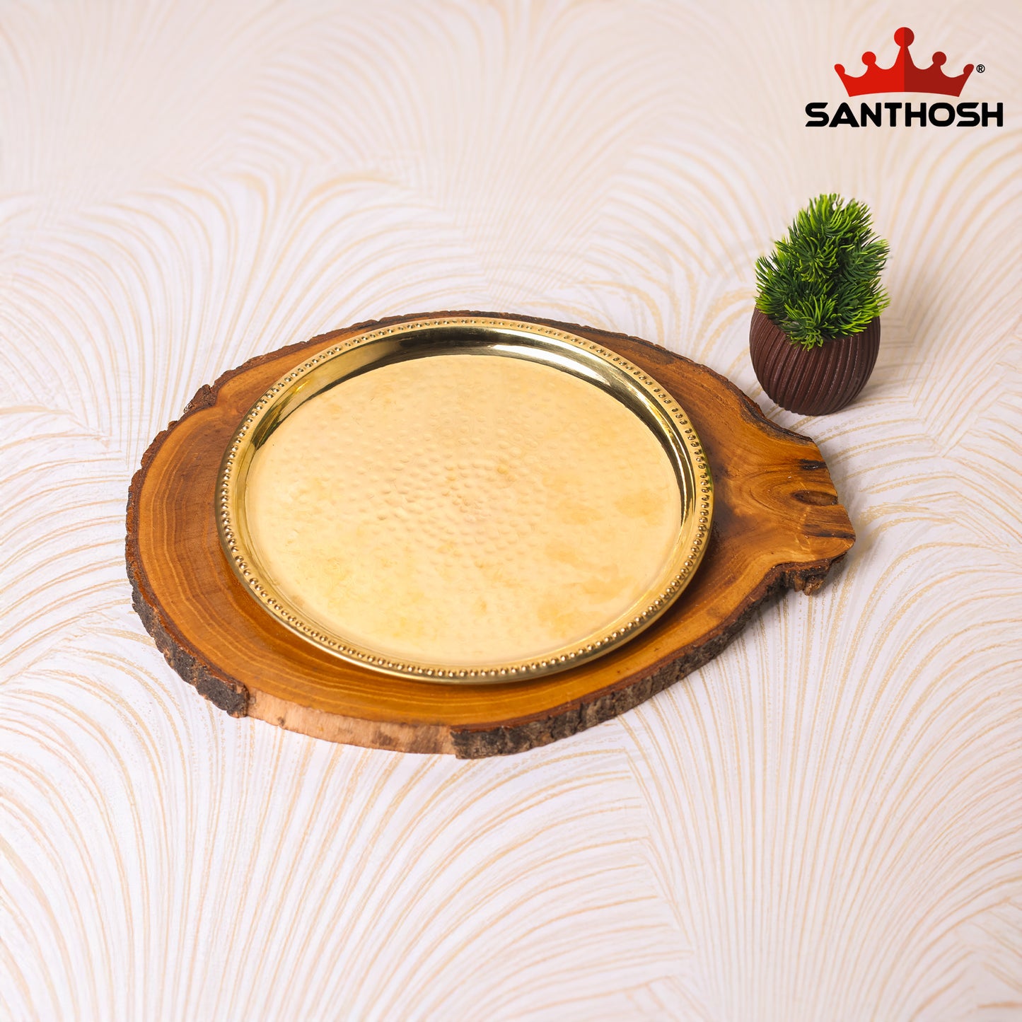 Brass Hammered Plate – 10 Inch Diameter | Traditional Decorative Brass Plate for Pooja & Home Decor