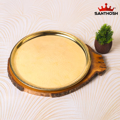 Brass Hammered Plate – 13 Inch Diameter | Elegant Handmade Brass Plate for Home & Temple Decor
