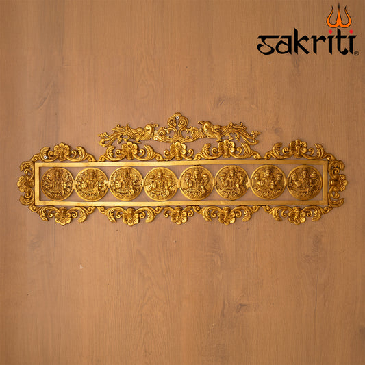 Brass Round Astalakshmi Wall Mounted Frame – 32.3 Inch Length | Lakshmi Devi Decorative Pooja Wall Frame for Home & Mandir