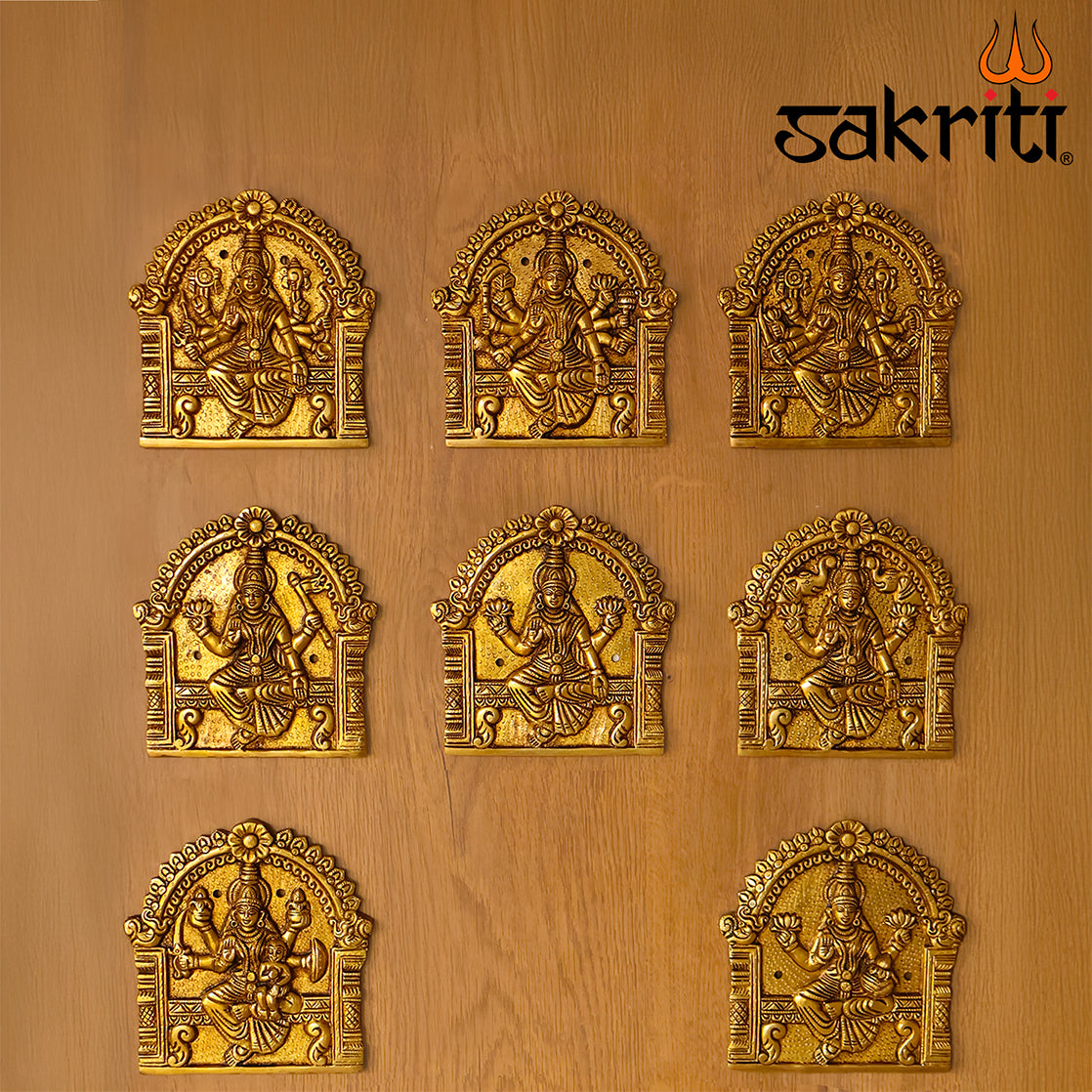 Brass Arch Astalakshmi Wall Mounted Plates – 5.7 Inch Height | Divine Wall Hanging for Home Temple & Auspicious Gifting