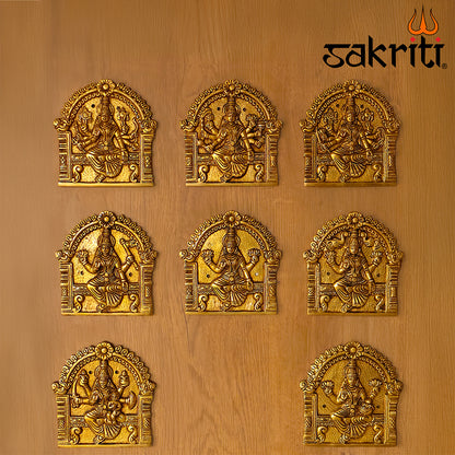 Brass Arch Astalakshmi Wall Mounted Plates – 5.7 Inch Height | Divine Wall Hanging for Home Temple & Auspicious Gifting