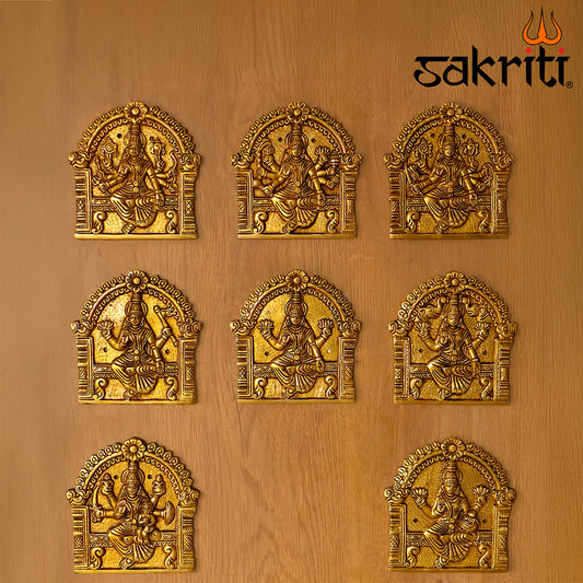 Brass Arch Astalakshmi Wall Mounted Plates – 5.7 Inch Height | Divine Wall Hanging for Home Temple & Auspicious Gifting