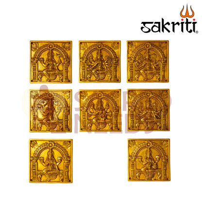 Brass Astalakshmi Square Wall Mounted Plates – 6.2 Inch Height | Traditional Ashtalakshmi Wall Decor for Pooja Room & Gifting