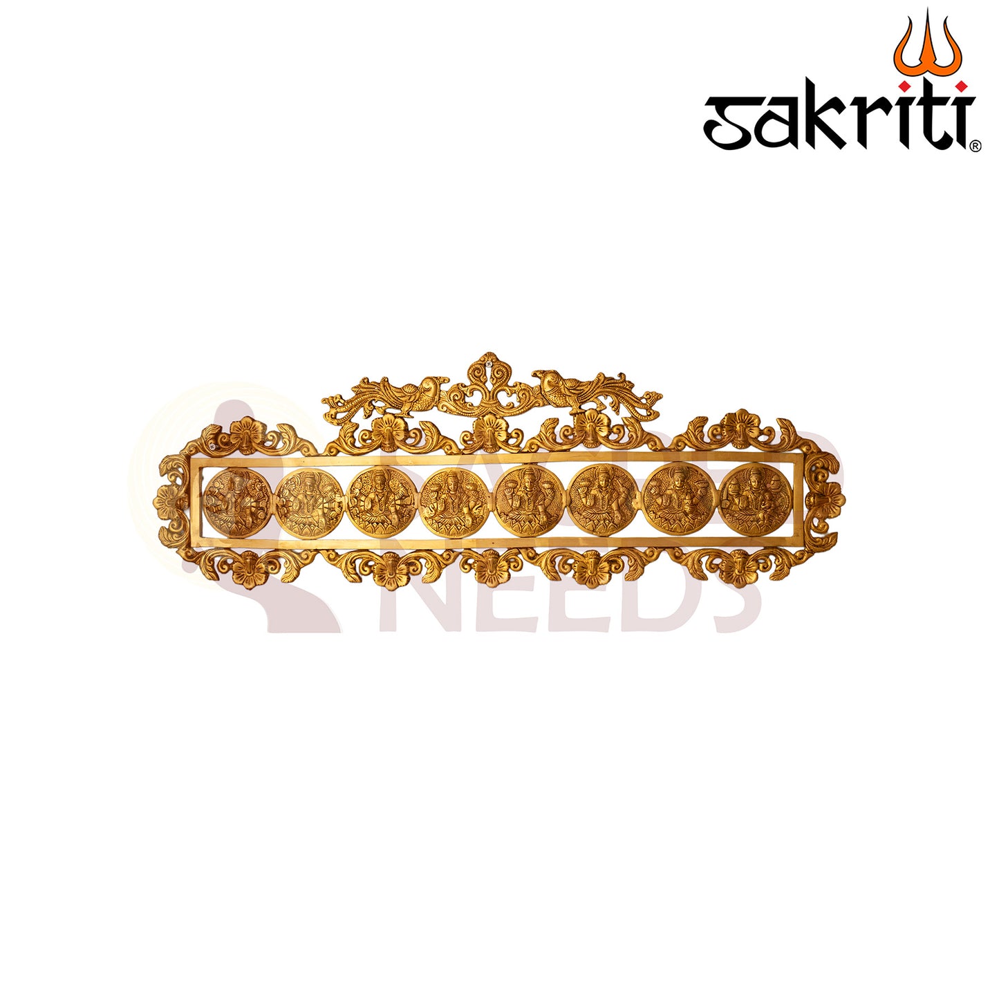 Brass Round Astalakshmi Wall Mounted Frame – 32.3 Inch Length | Lakshmi Devi Decorative Pooja Wall Frame for Home & Mandir