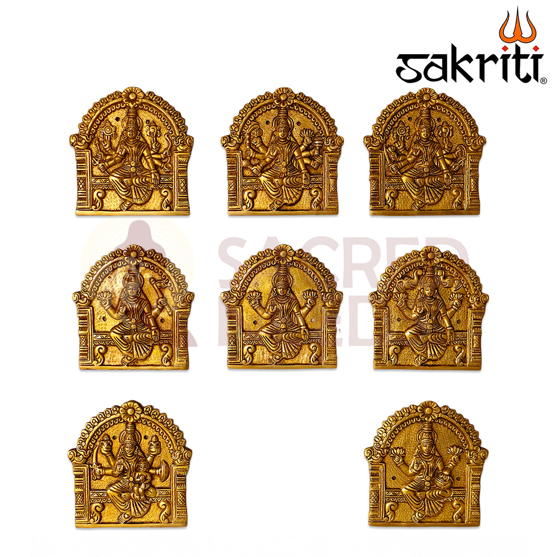 Brass Arch Astalakshmi Wall Mounted Plates – 5.7 Inch Height | Divine Wall Hanging for Home Temple & Auspicious Gifting
