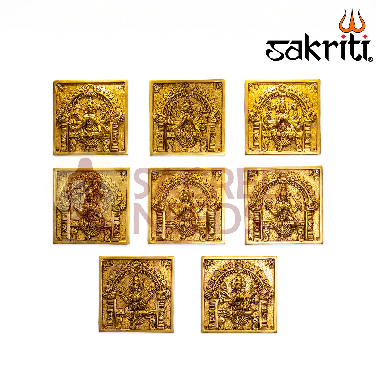Brass Square Astalakshmi Wall Mounted Plates – 8.1 Inch Height | Goddess Lakshmi Wall Art for Spiritual Decor & Gifting