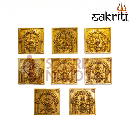 Brass Square Astalakshmi Wall Mounted Plates – 8.1 Inch Height | Goddess Lakshmi Wall Art for Spiritual Decor & Gifting