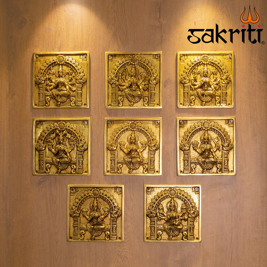 Brass Square Astalakshmi Wall Mounted Plates – 8.1 Inch Height | Goddess Lakshmi Wall Art for Spiritual Decor & Gifting