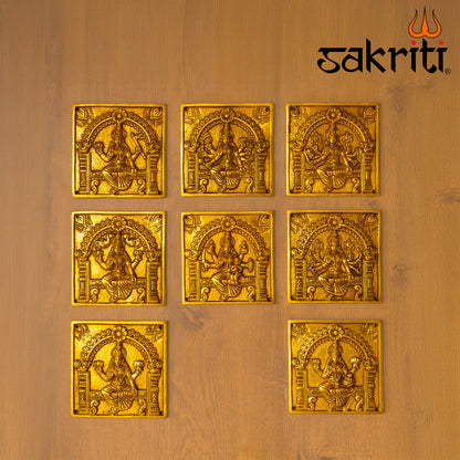 Brass Astalakshmi Square Wall Mounted Plates – 6.2 Inch Height | Traditional Ashtalakshmi Wall Decor for Pooja Room & Gifting