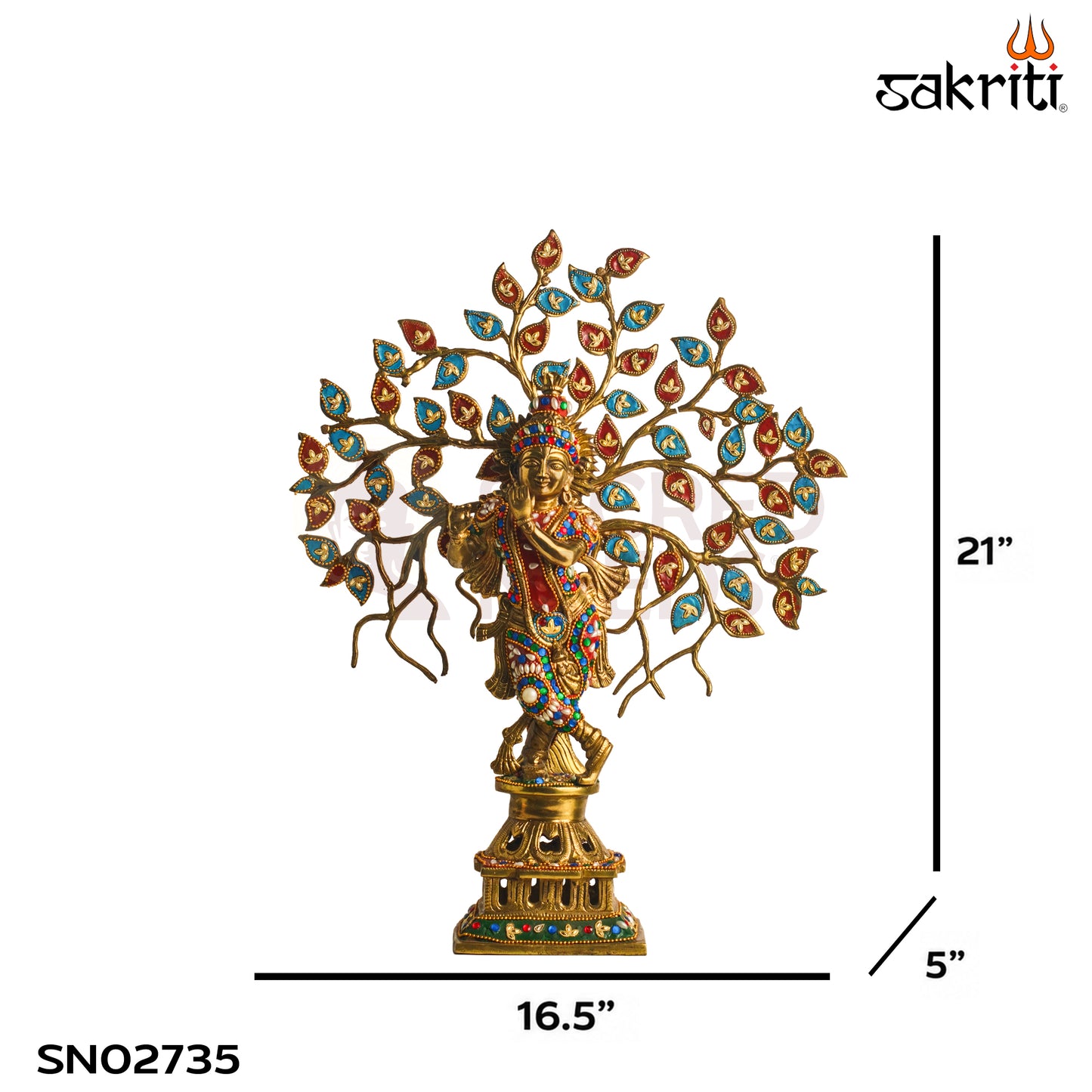 Sacred Needs Brass Krishna with Tree Idol – 21 Inch (53.3 cm) Height | Decorative Lord Krishna Statue for Pooja Room, Temple & Spiritual Home Décor