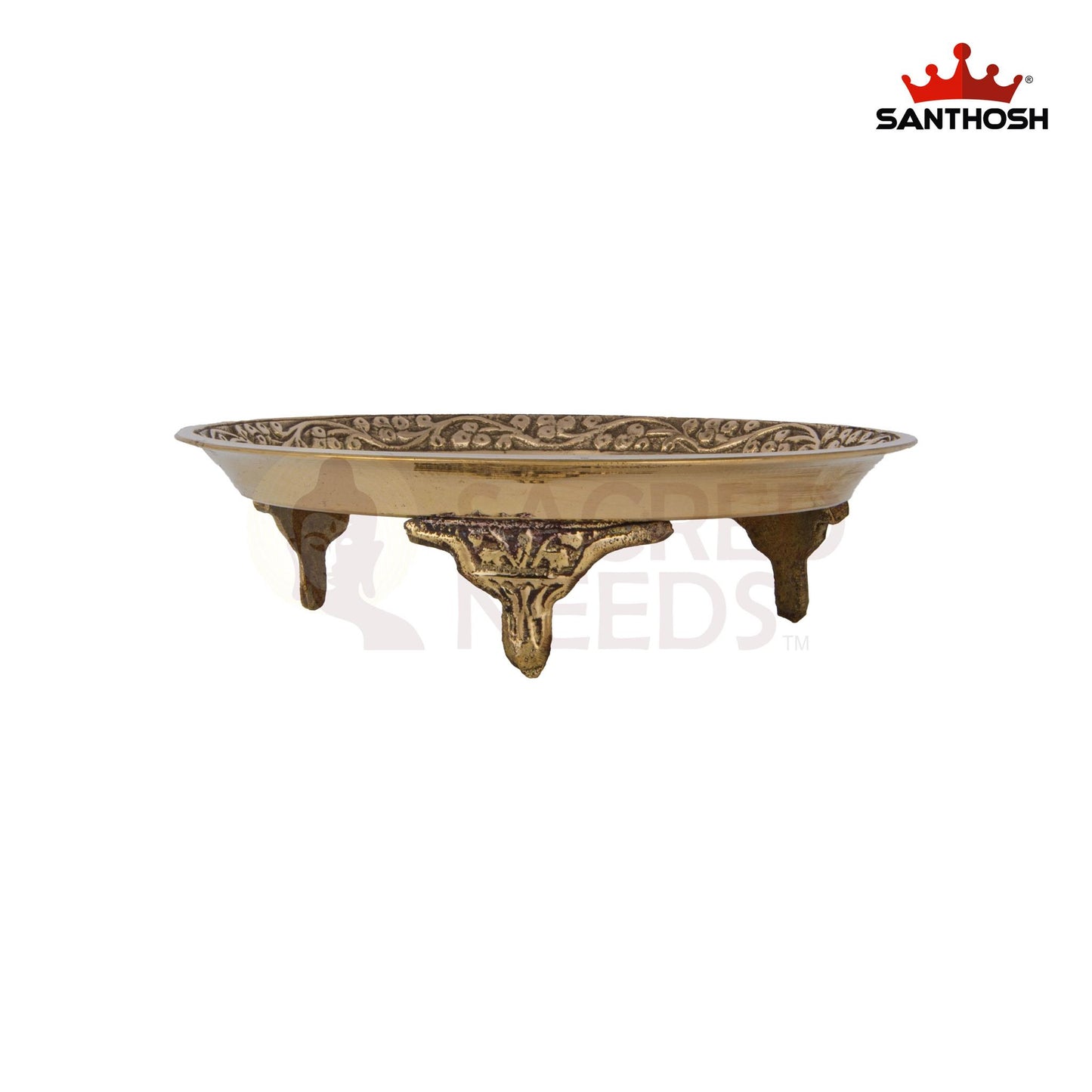 Brass Amboss Pin Tray with Legs – 1.5 Inch Height | Decorative Brass Utility Tray for Coins, Diyas & Ritual Items