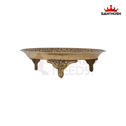 Brass Amboss Pin Tray with Legs – 1.5 Inch Height | Decorative Brass Utility Tray for Coins, Diyas & Ritual Items
