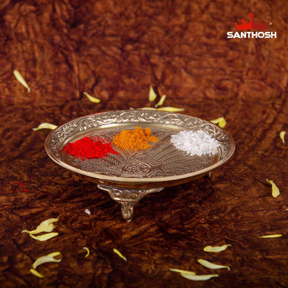 Brass Amboss Pin Tray with Legs – 1.5 Inch Height | Decorative Brass Utility Tray for Coins, Diyas & Ritual Items