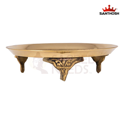 Brass Plain Pin Tray with Legs – 1.5 Inch Height | Multipurpose Brass Plate for Mandir Accessories & Puja Storage
