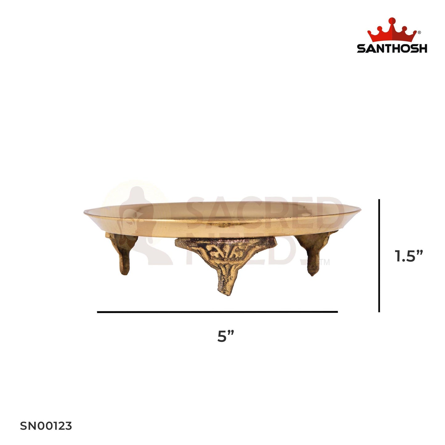 Brass Plain Pin Tray with Legs – 1.5 Inch Height | Multipurpose Brass Plate for Mandir Accessories & Puja Storage