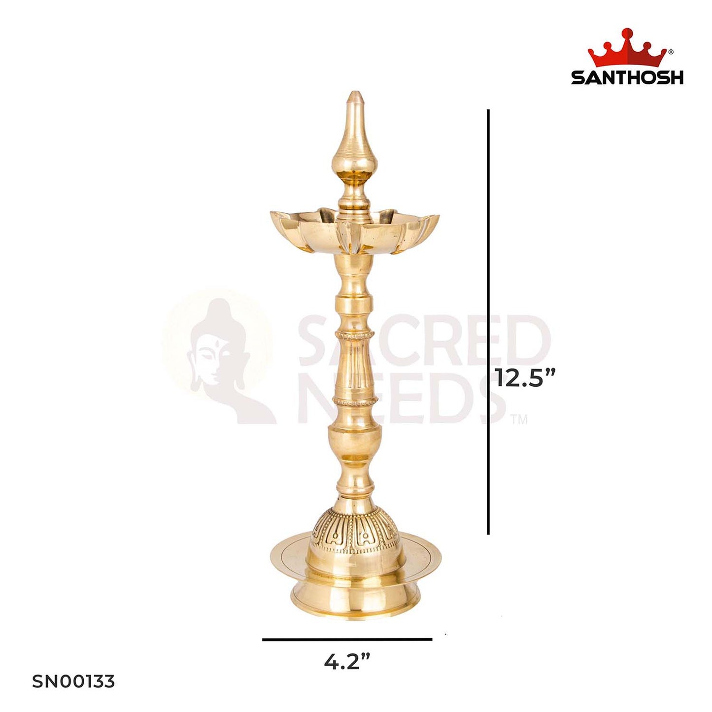 Brass 7-Mukha Param Vilakku Kalash – 12.5 Inch Height | Tall Brass Deepam Kalash for Diwali, Navratri & Homams
