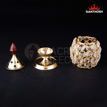 BRASS CRYSTAL DHOLAK UDIPI DEEPAM