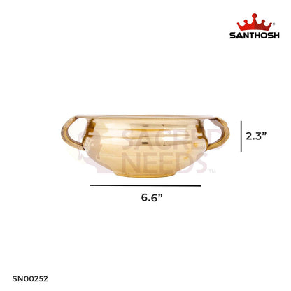 ICC Handle Urli – 6.6 Inch length | Brass Decorative Bowl Urli with Handles for Temple & Living Room Display