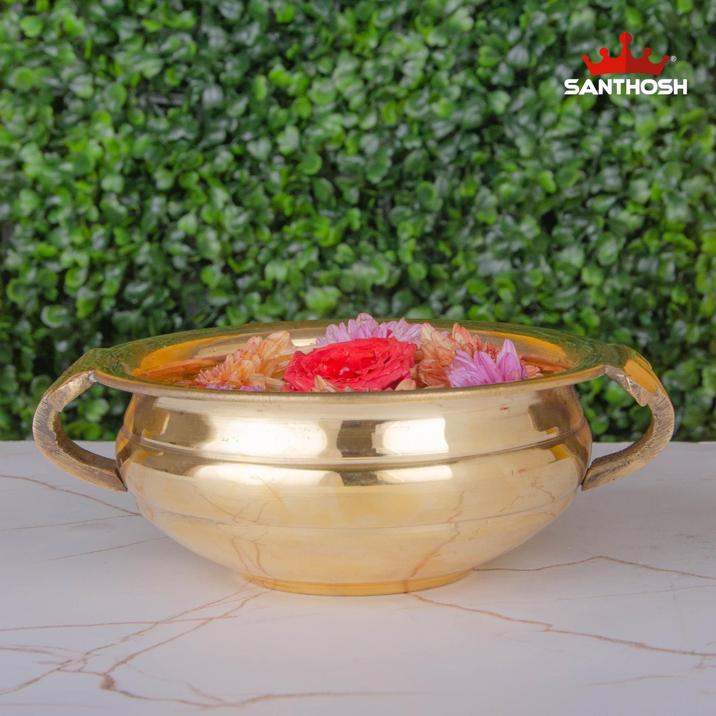 ICC Handle Urli – 6.6 Inch length | Brass Decorative Bowl Urli with Handles for Temple & Living Room Display