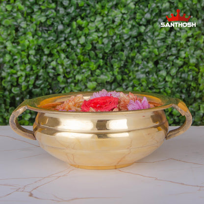 ICC Handle Urli – 6.6 Inch length | Brass Decorative Bowl Urli with Handles for Temple & Living Room Display