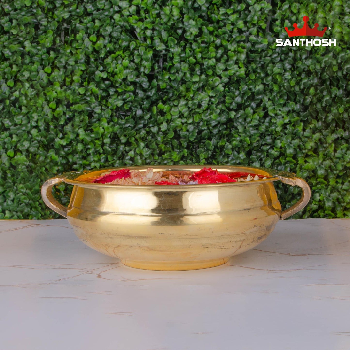 ICC Handle Urli – 9.3 Inch length | Ethnic Brass Urli Bowl for Mandir, Center Table & Festive Events