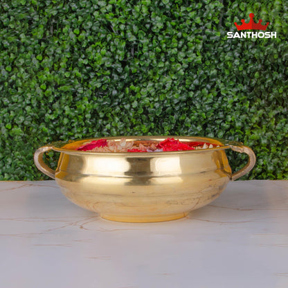 ICC Handle Urli – 9.3 Inch length | Ethnic Brass Urli Bowl for Mandir, Center Table & Festive Events