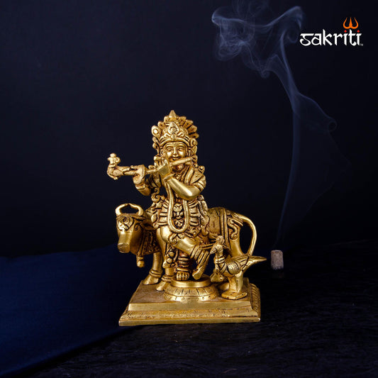 BRASS COW KRISHNA STANDING