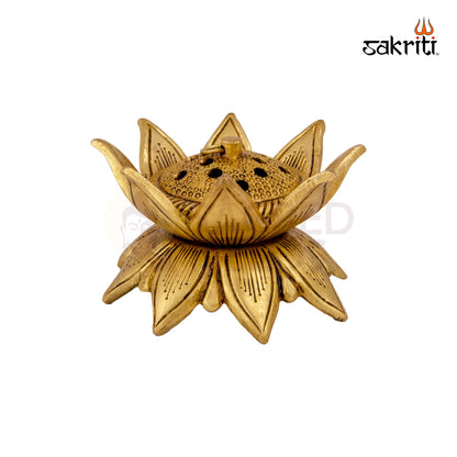 Brass Lotus Dhoopkal – 2.5 Inch Height | Lotus Design Brass Dhoop Stand for Pooja, Fragrance & Decor