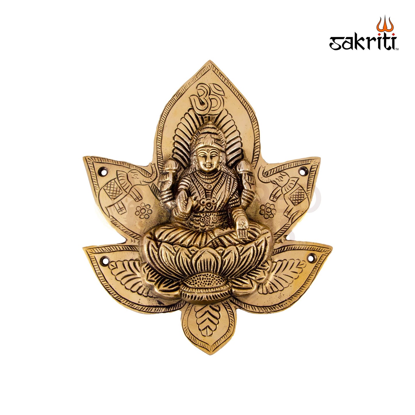 Brass Lotus Lakshmi Mounted – 8.5 Inch Height | Goddess Lakshmi Brass Idol Seated on Lotus for Wealth, Worship & Festive Decor