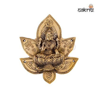 Brass Lotus Lakshmi Mounted – 8.5 Inch Height | Goddess Lakshmi Brass Idol Seated on Lotus for Wealth, Worship & Festive Decor