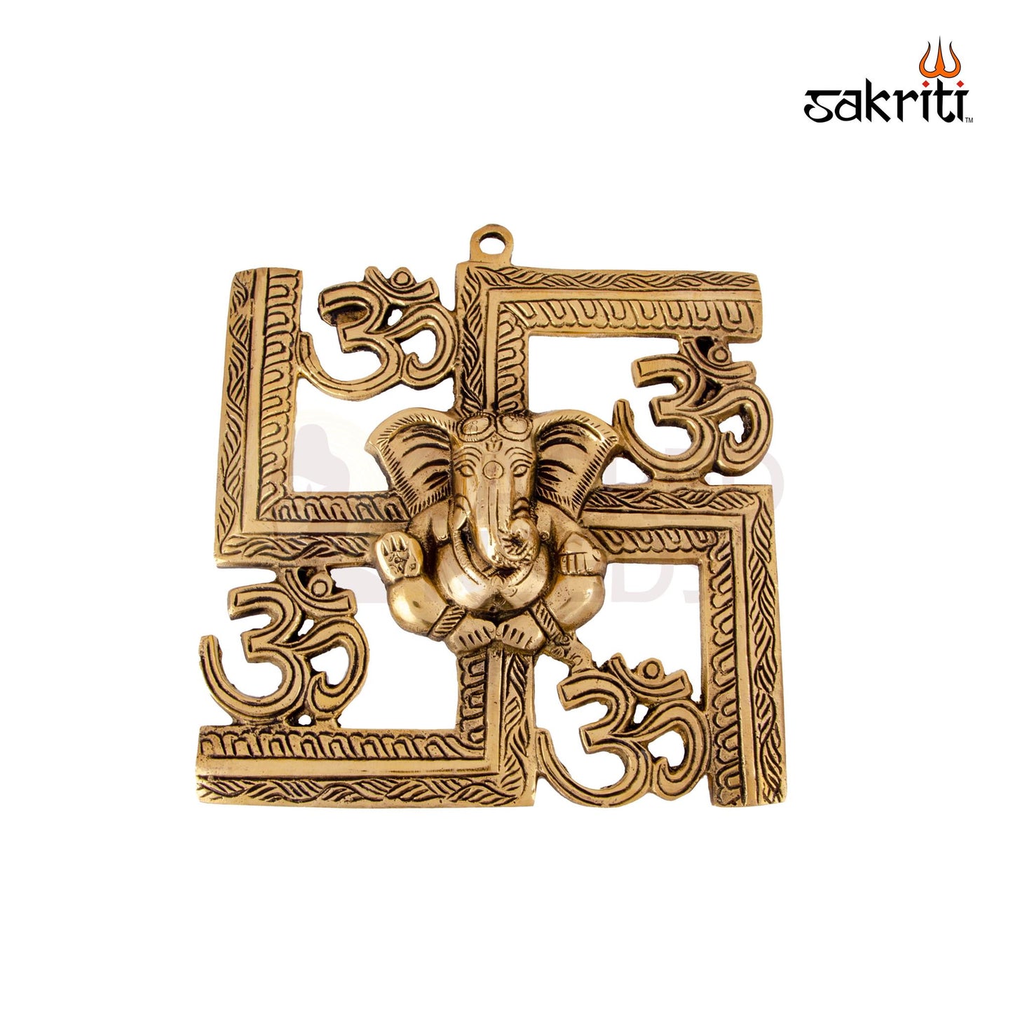 Brass Om-Swastik Ganesha Mounted – 8.5 Inch | Spiritual Wall Decor with Ganesha, Om & Swastik Symbols