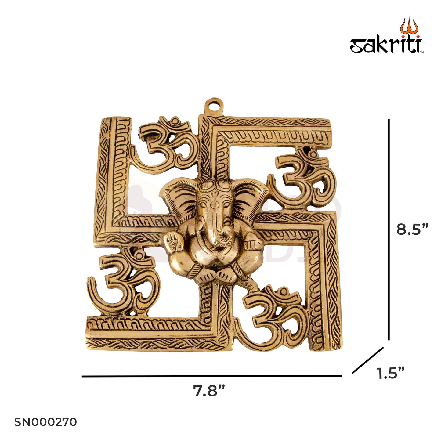 Brass Om-Swastik Ganesha Mounted – 8.5 Inch | Spiritual Wall Decor with Ganesha, Om & Swastik Symbols