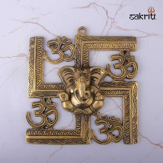 BRASS OM SWASTIK GANESHA MOUNTED