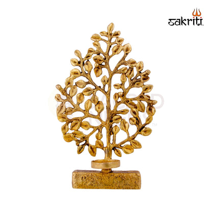 Brass Tree with Holder – 9.7 Inch | Decorative Brass Tree Stand for Diyas, Bells & Festive Pooja Setup