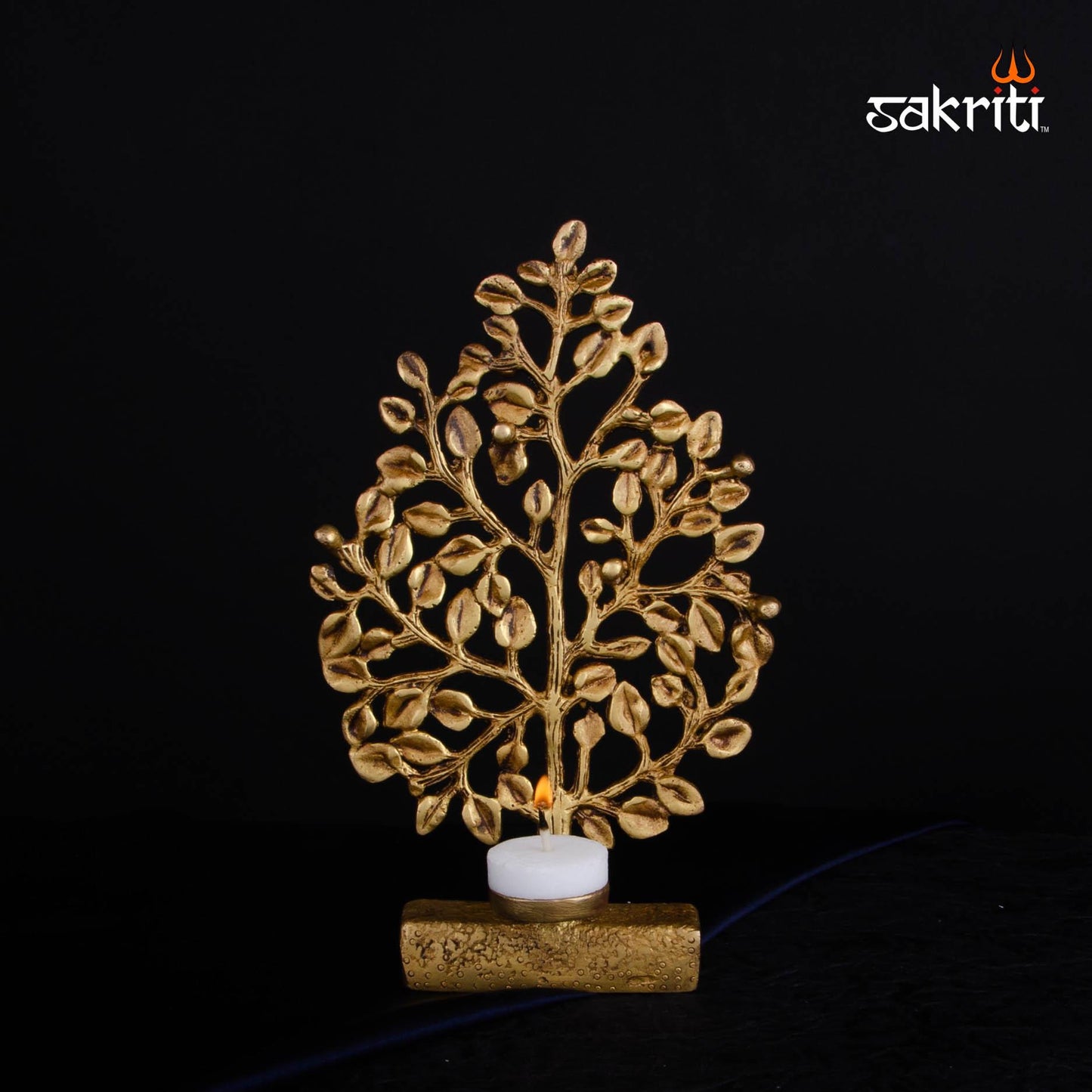 Brass Tree with Holder – 9.7 Inch | Decorative Brass Tree Stand for Diyas, Bells & Festive Pooja Setup