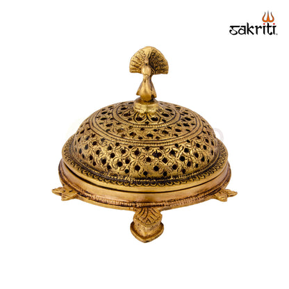 Brass Tortoise Dhoopkal – 4.6 Inch | Incense Cone Holder with Turtle Base for Home Temple & Meditation