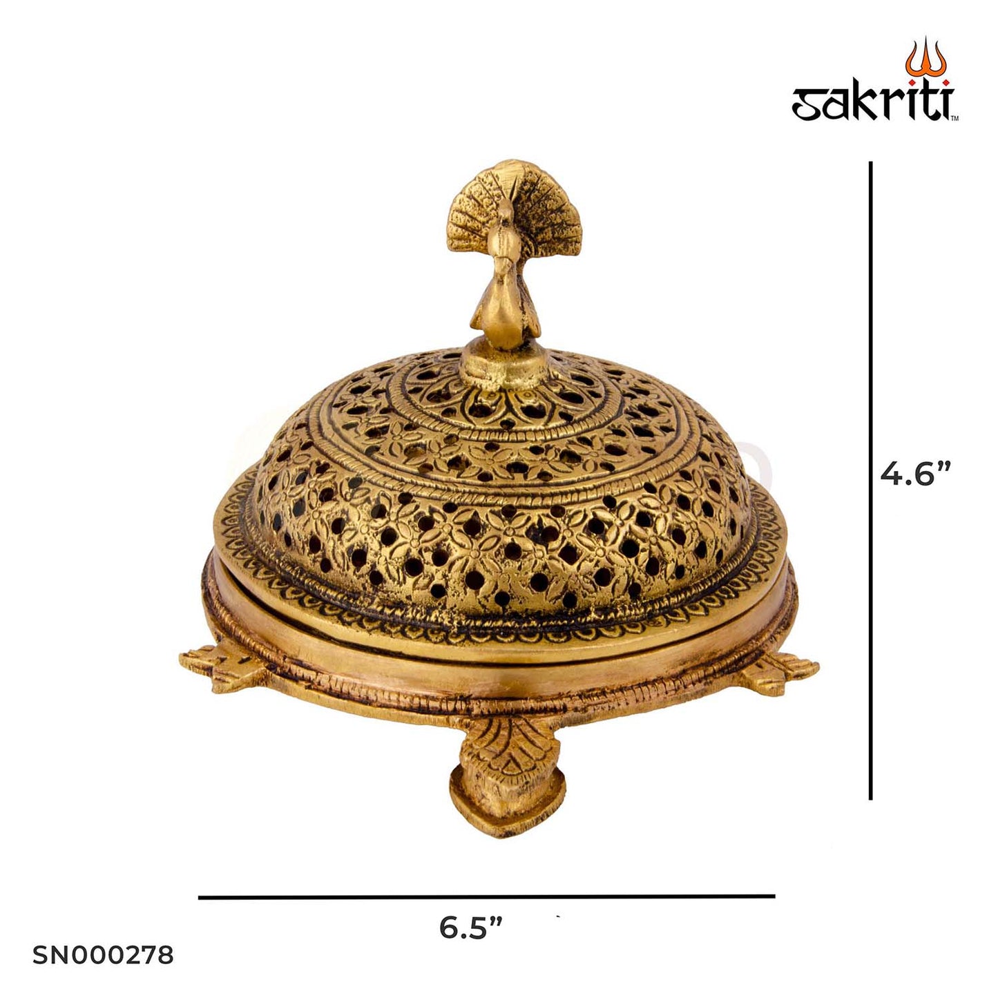 Brass Tortoise Dhoopkal – 4.6 Inch | Incense Cone Holder with Turtle Base for Home Temple & Meditation