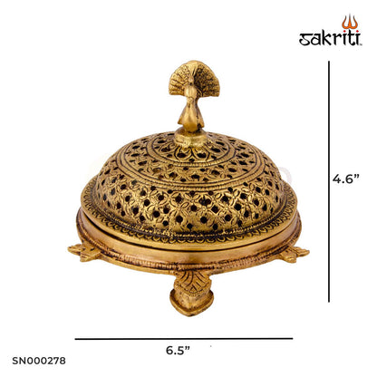 Brass Tortoise Dhoopkal – 4.6 Inch | Incense Cone Holder with Turtle Base for Home Temple & Meditation