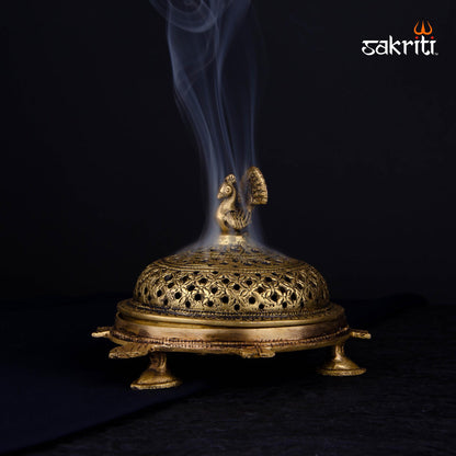 Brass Tortoise Dhoopkal – 4.6 Inch | Incense Cone Holder with Turtle Base for Home Temple & Meditation