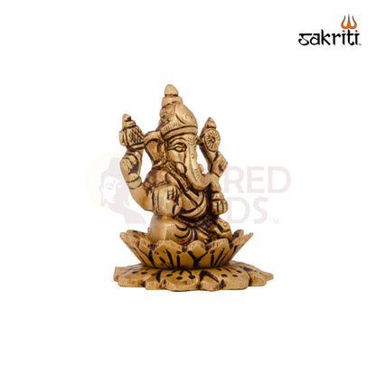Brass Lotus Ganesha – 3 Inch | Ganesha Idol Seated on Lotus for Home Decor, Car Dashboard & Gifting